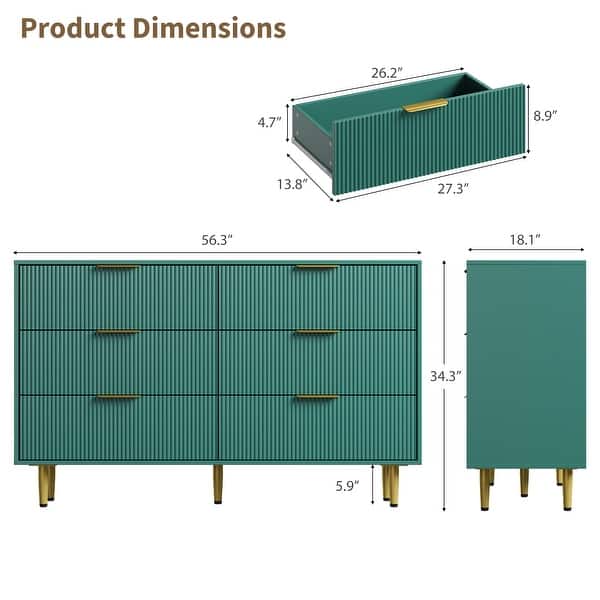 dimension image slide 0 of 15, Modern Natural Wood Color Fluted Dresser, Wooden Chest with Gold Metal Handles & Legs