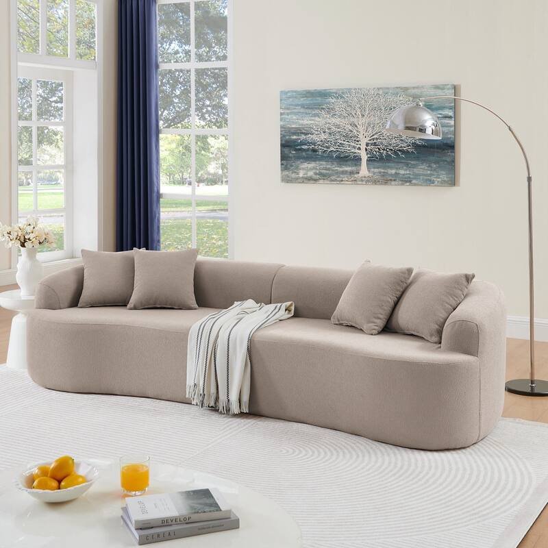 Curved Modular Sectional Sofa in Lamb's Wool Fabric, Modern Minimalist Style, Compressed (No Assembly Required)