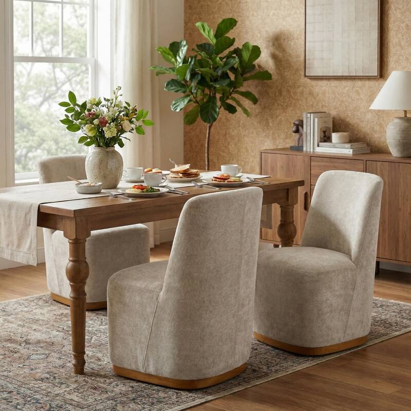 Christopher Knight Home - Modern Upholstered Rubber Wood Dining Chairs with High Back - Set of 2 - Oatmeal