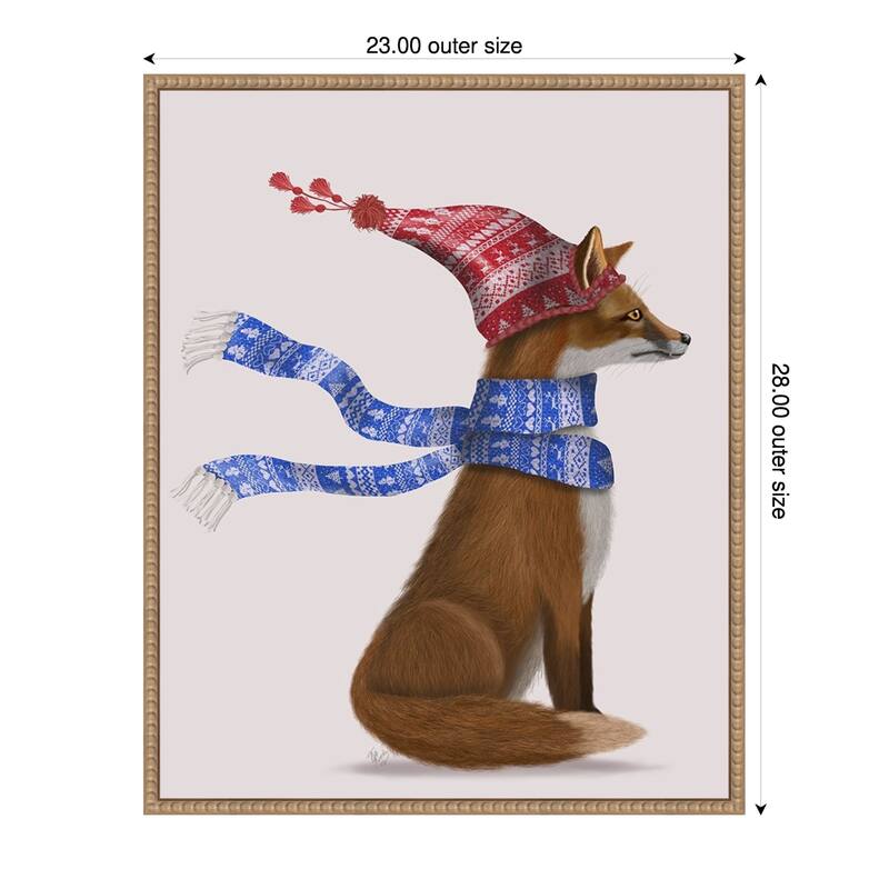 Windswept Fox by Fab Funky (23 x 28 in.), Framed Canvas Wall Art Print - Sylvie Beaded Rustic Natural