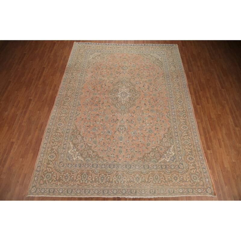 Hand Knotted Oriental 100% Wool Carpet Traditional Floral Coral Mashad Area Rug - 12' 6'' X 9' 7''