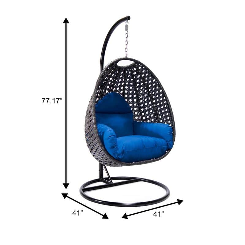 LeisureMod Charcoal Single Seater Rattan Wicker Egg Swing Hanging Chair for Indoor Outdoor Patio Porch Backyard Garden