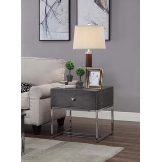 Nyholm Grey Oak and Chrome Storage End Table