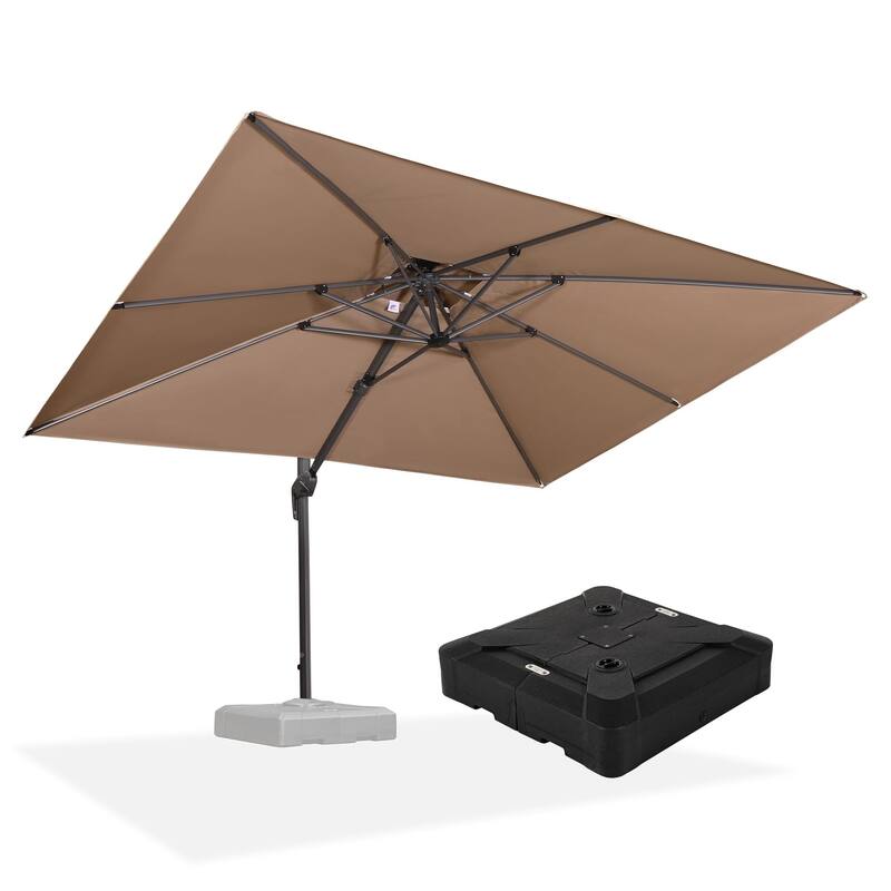 PURPLE LEAF Premium Rectangular Patio Cantilever Umbrellas with Tilt-and-Crank with Base - 10x13ft-Taupe