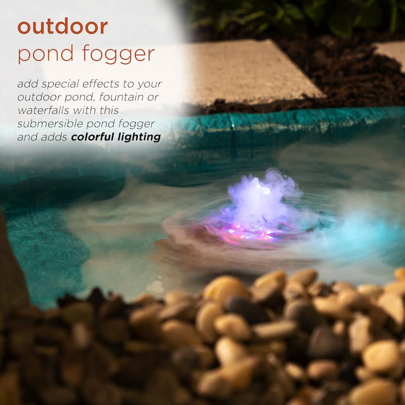 Alpine Corporation Single Jet Pond Fogger with Floating Ring and 12 LED Lights with Transformer Outdoor Decor Accessory
