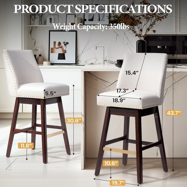 dimension image slide 2 of 6, Pellebant 30.6'' H Solid Wood Swivel Bar Stool with Back