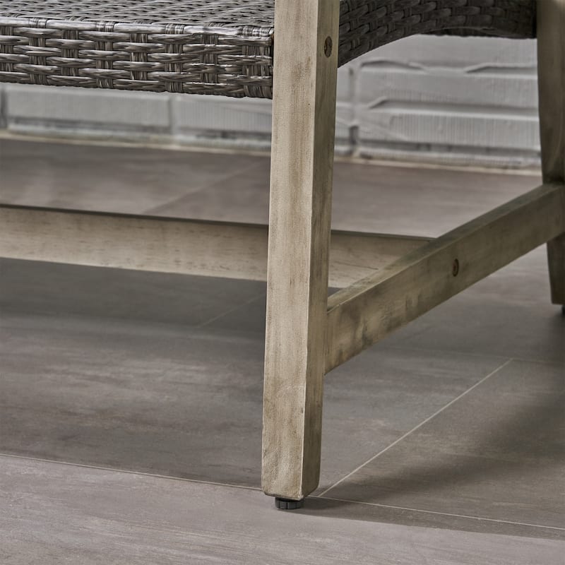 Hampton Outdoor Wood and Wicker Sofa and Coffee Table Set by Christopher Knight Home