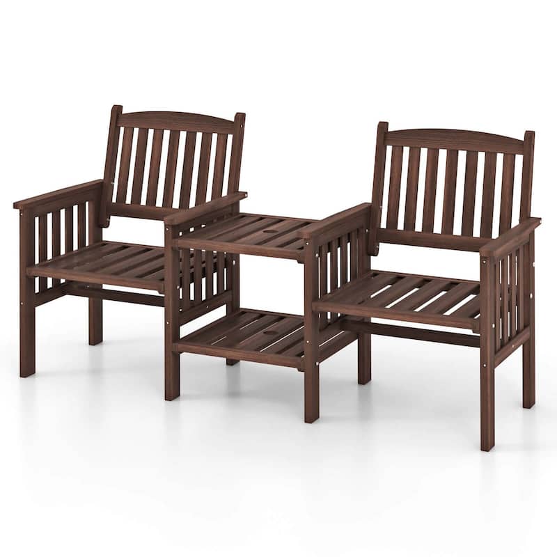 Costway Outdoor Fir Wood Loveseat with 2-Tier Side Table and 1.96" - See Details