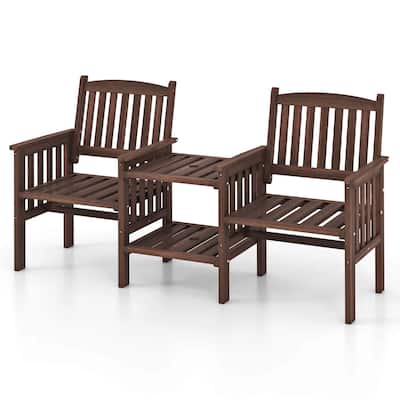 Costway Outdoor Fir Wood Loveseat with 2-Tier Side Table and 1.96" - See Details