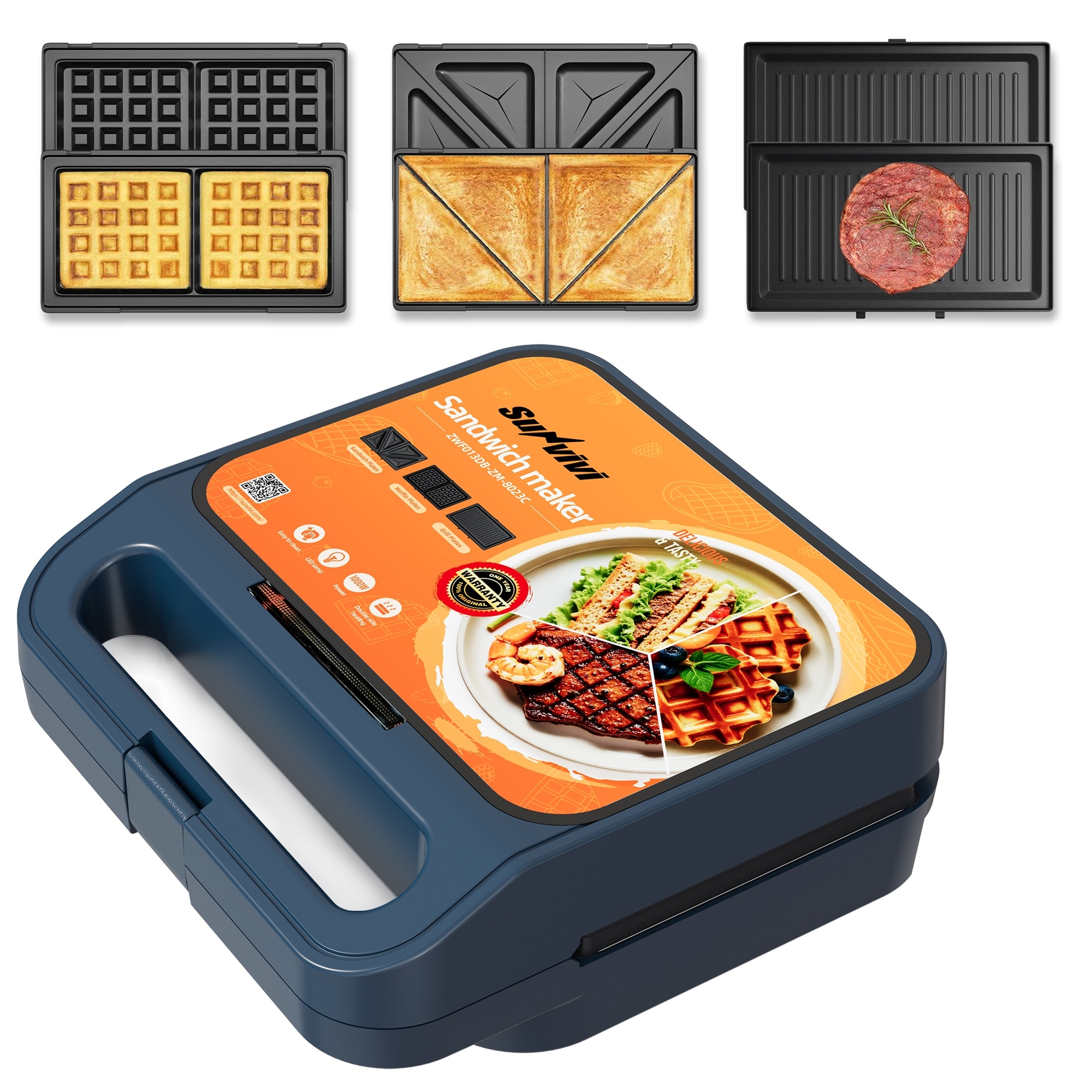 1000W 3 in 1 Sandwich Maker - N/A