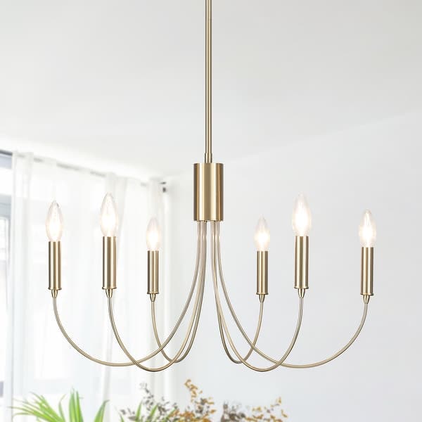 slide 2 of 12, 6-Light Modern Candlestick Hanging Linear Chandelier Lighting Island Chandelier for Kitchen Island Brass