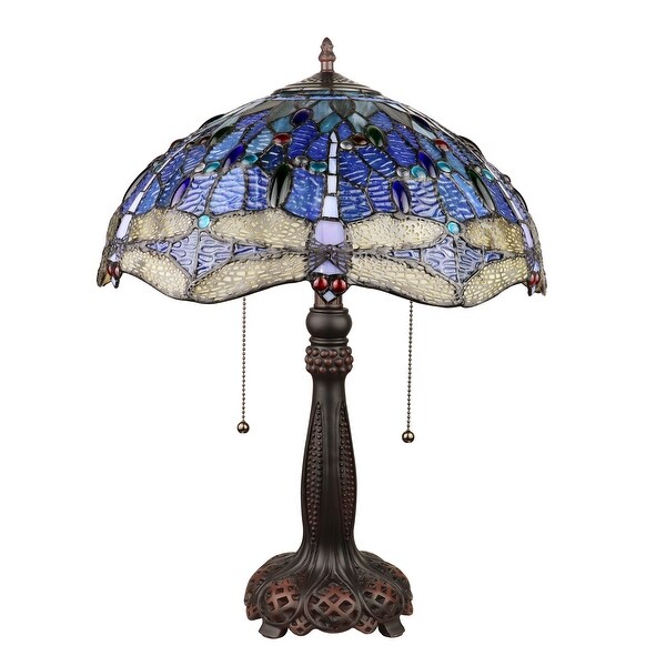 Tiffany Style Dragonfly Design 2-light Dark Bronze Table Tiffany Style Dragonfly Design 2-light Dark Bronze Table