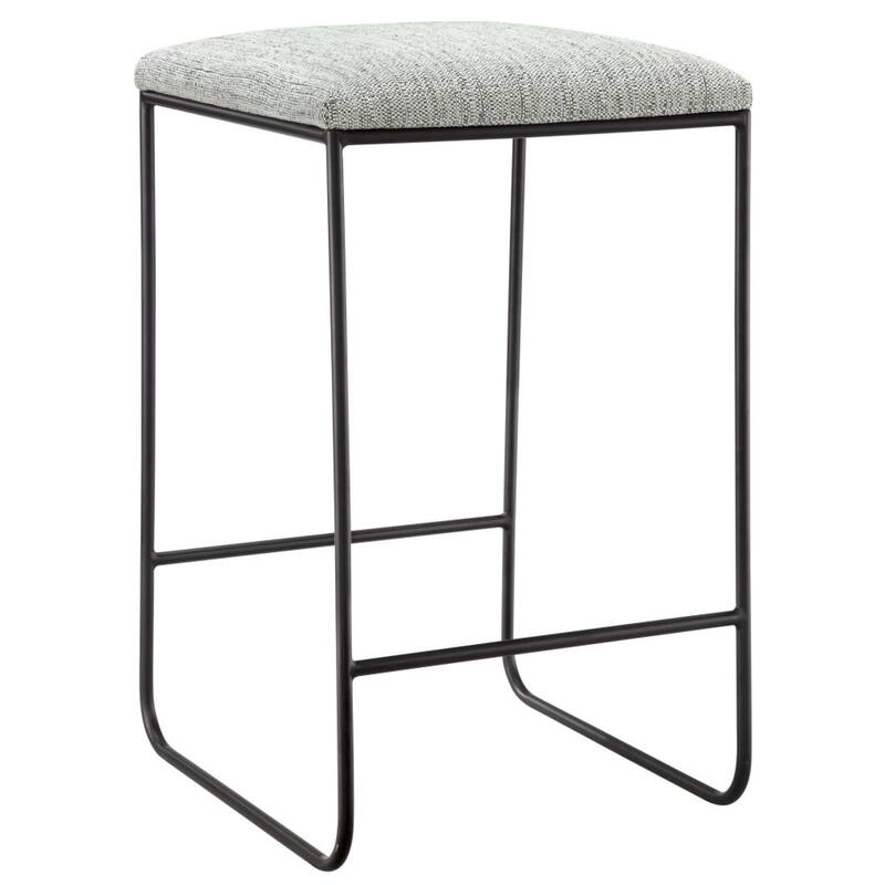 Roomfitters 25.5-Inch Modern Counter Stool, Matte Black Metal Frame with Heathered Gray Faux Linen Seat