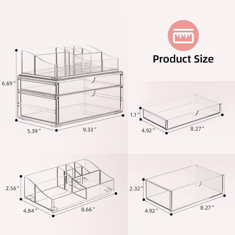 3-Tier Clear Makeup Organizer with Drawer