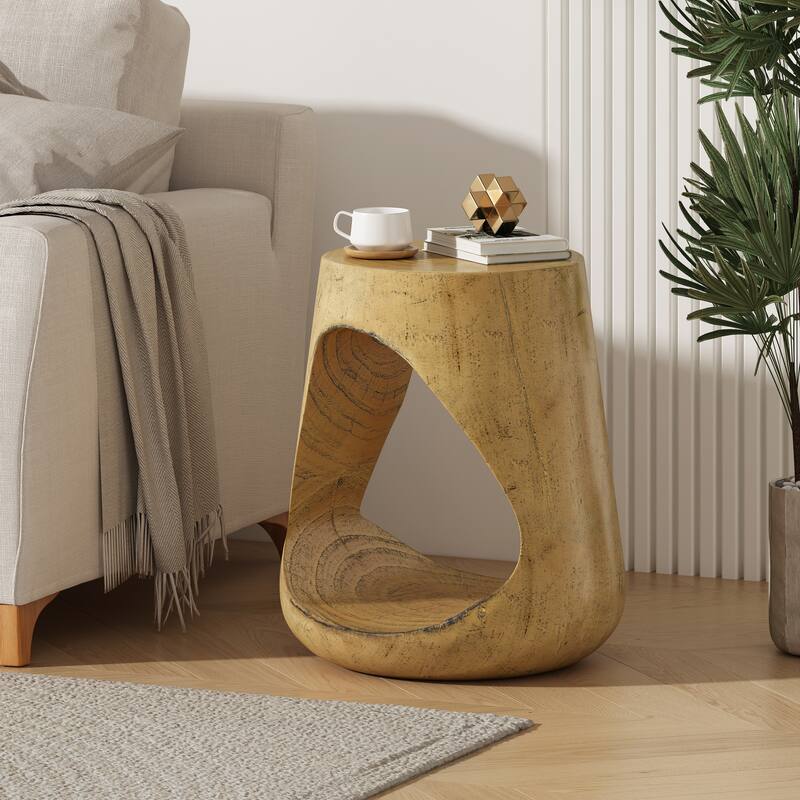 14.5" Modern Round Side Table with Stable Wide Base for Living Room or Bedroom - Natural