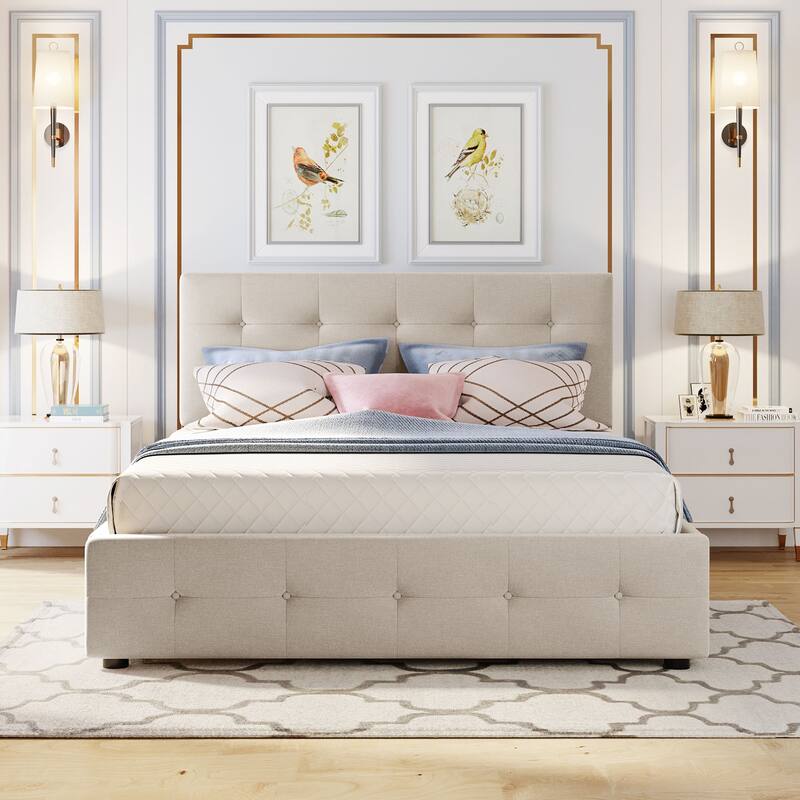 Upholstered Platform Bed with 2 Drawers and 1 Twin XL Trundle