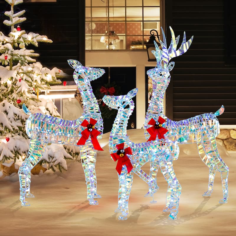 Gymax 3-Piece Iridescent Reindeer Family Set Christmas Pre-Lit Deer w/ - Reindeer - overstock.com/bedbathandbeyond.com