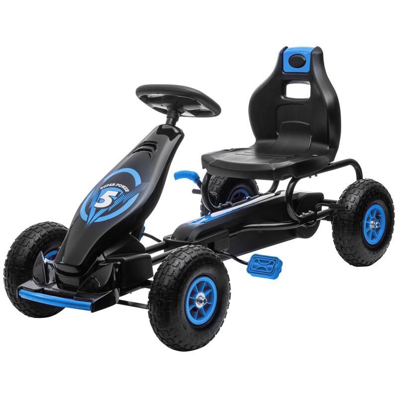 Pedal Go-Kart for Kids with Adjustable Ergonomic Seat, Shock Absorbing Suspension, and Safety Hand Brake, for Ages 5-12