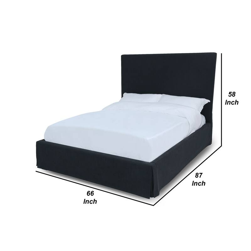 Cove Upholstered Queen Size Skirted Panel Bed with Storage, Black