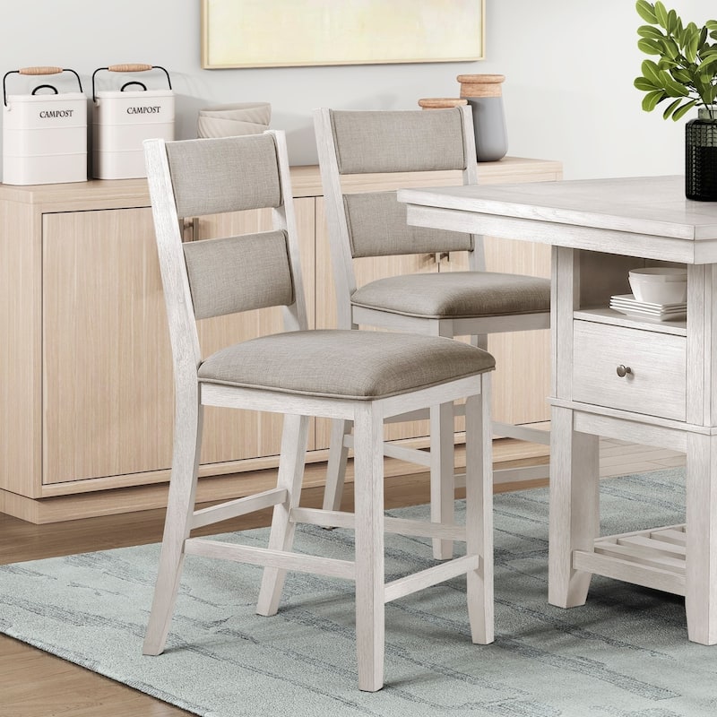 5pc Counter Height Dining Set Antique White Finish Table with Storage Drawers Wine-Rack Shelves 4x Chairs