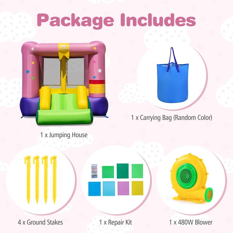 Costway Inflatable Bouncy Castle with Jumping Area Slide & Basketball - As Shown in the Picture