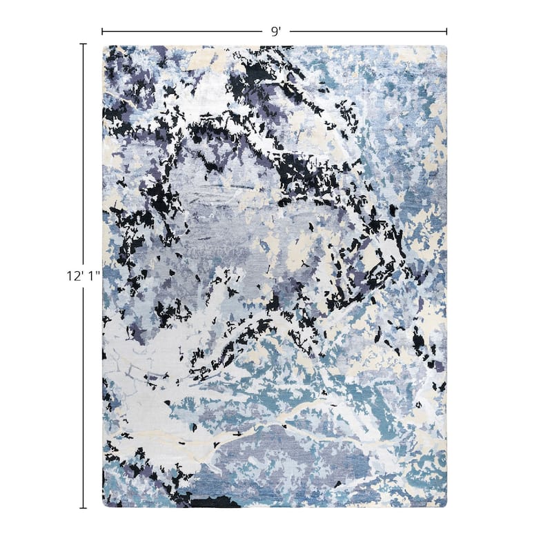 Modern One-of-a-Kind Hand-Knotted Area Rug - Gray, 9' 0" x 12' 1" - 9' 0" x 12' 1"