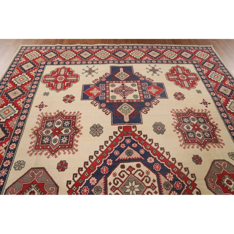Kazak Oriental Area Rug Hand-Knotted Geometric Wool Carpet - 8'4"x 11'8"