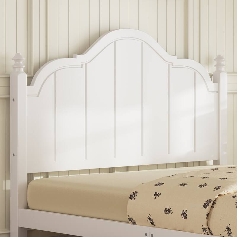 Roomfitters Wood Platform Bed Frame with Curved Headboard, Vintage Style Slat Support, No Box Spring Required