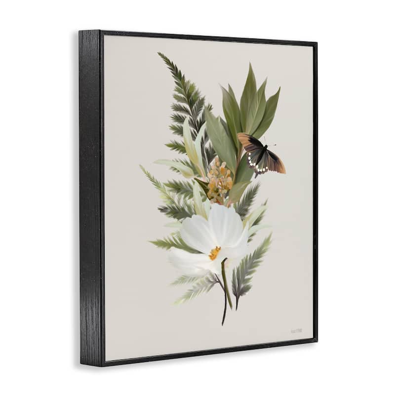 Stupell Flower Sprigs & Butterfly Framed Giclee Art Design By House Fenway
