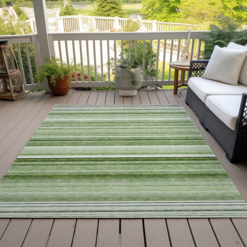 Machine Washable Indoor/ Outdoor Chantille Multi Stripe Rug - Aloe - 10' x 14'