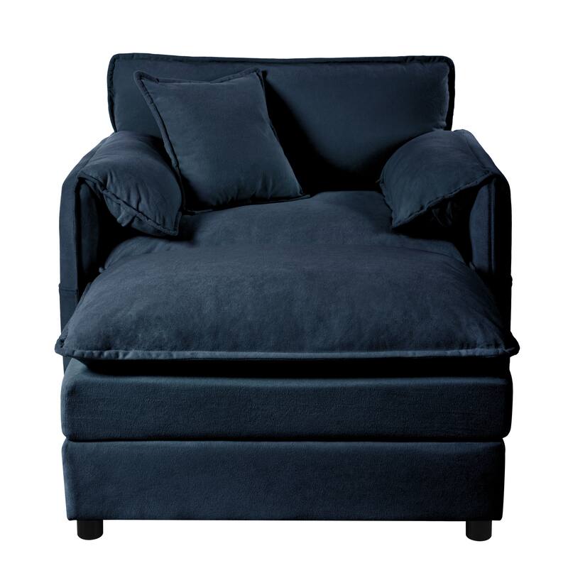 57.48" Recliner Chair with Movable Ottoman, Blue Chenille Upholstered Indoor Lounge Chair
