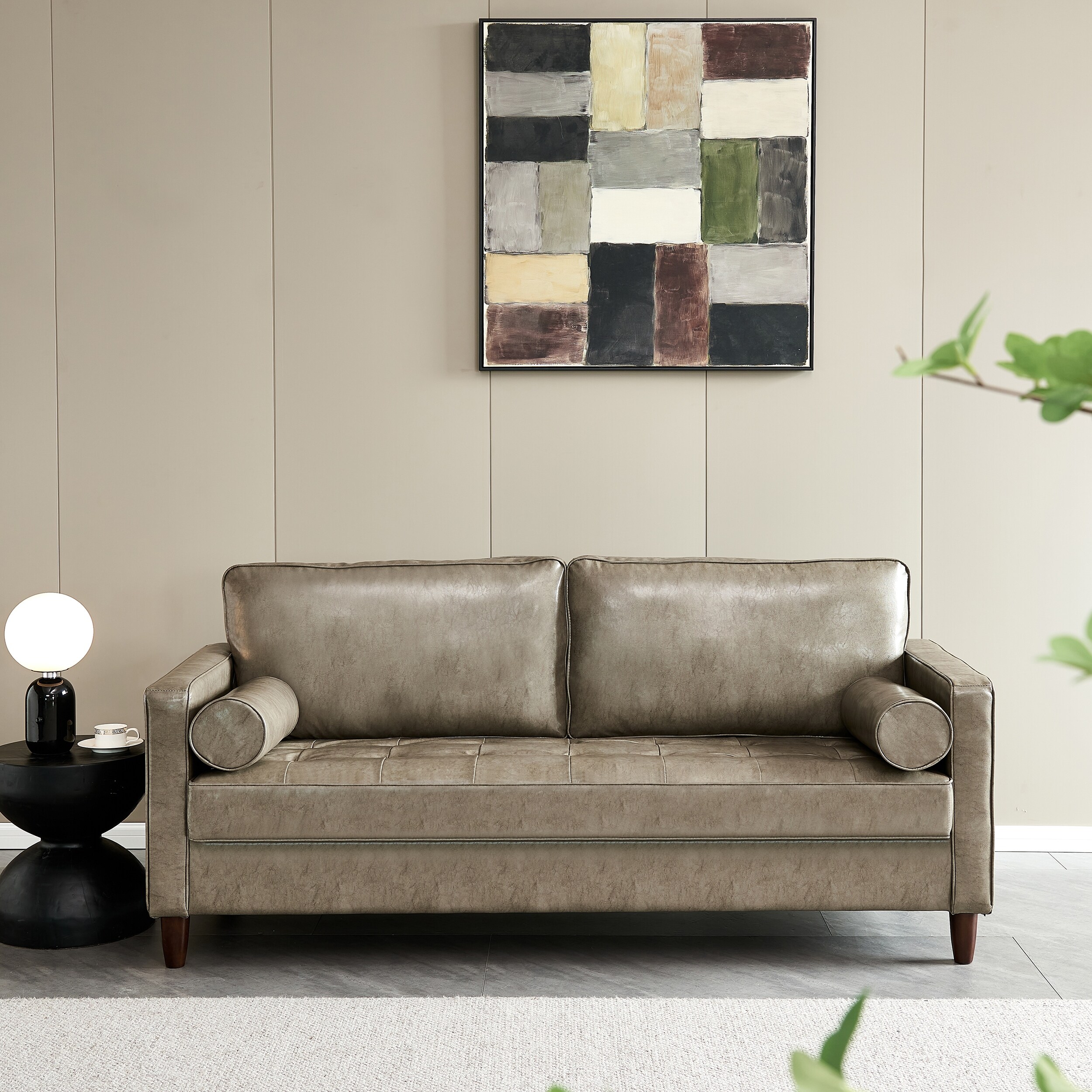 Mid century top faux leather sectional