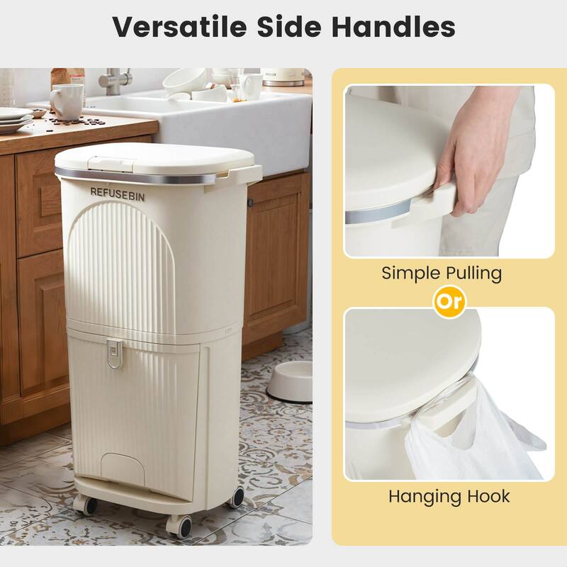 Costway 10 Gallon Kitchen Trash Can with Lid, 2 Removable Buckets, - Beige