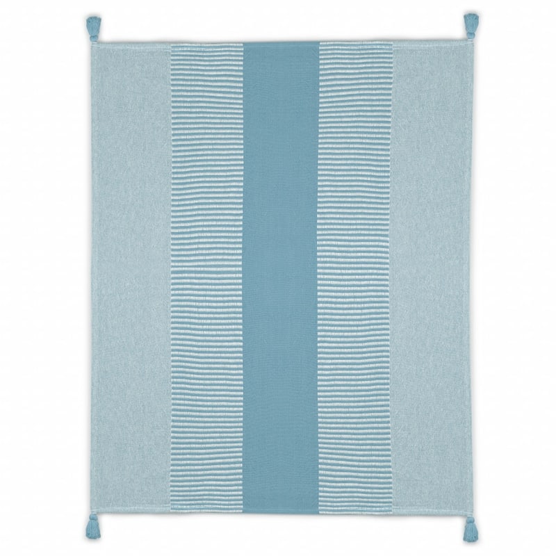 50" X 60" Blue Woven Cotton Striped Throw Blanket with Tassels - Throw