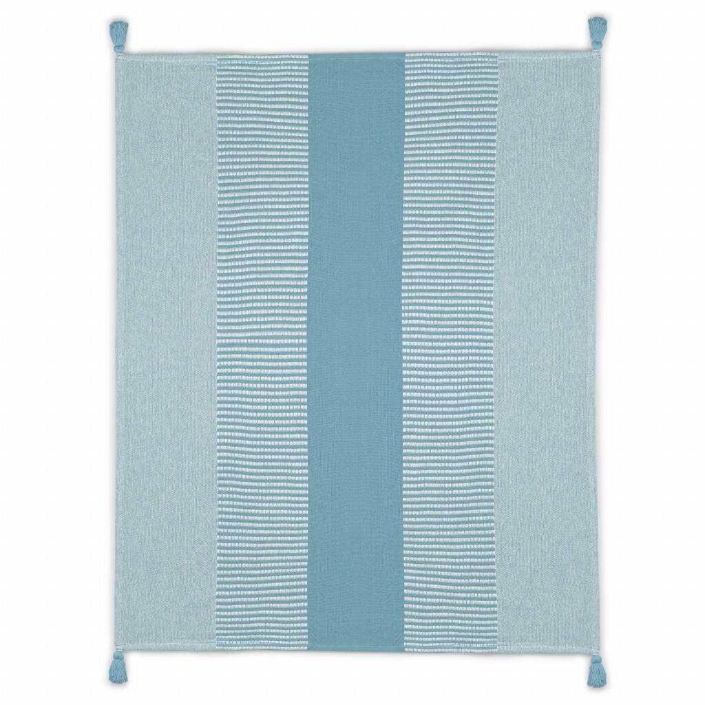50" X 60" Blue Woven Cotton Striped Throw Blanket with Tassels
