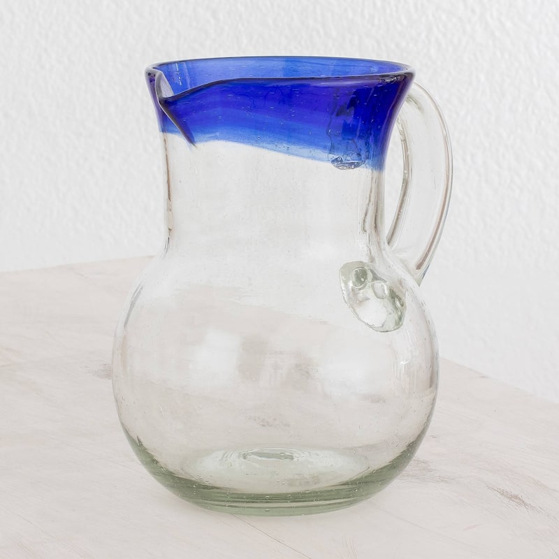 Recycled glass pitcher, 'Sky Reflection'
