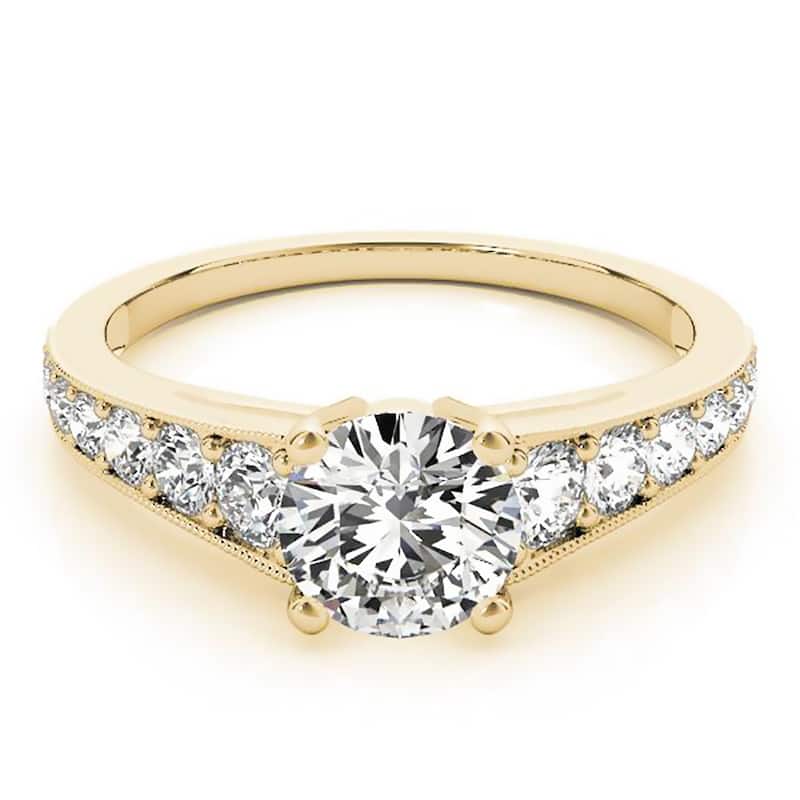Auriya 1/2ct Round Moissanite and 3/8ctw Diamond Engagement Ring 14k Gold - 7 - Yellow