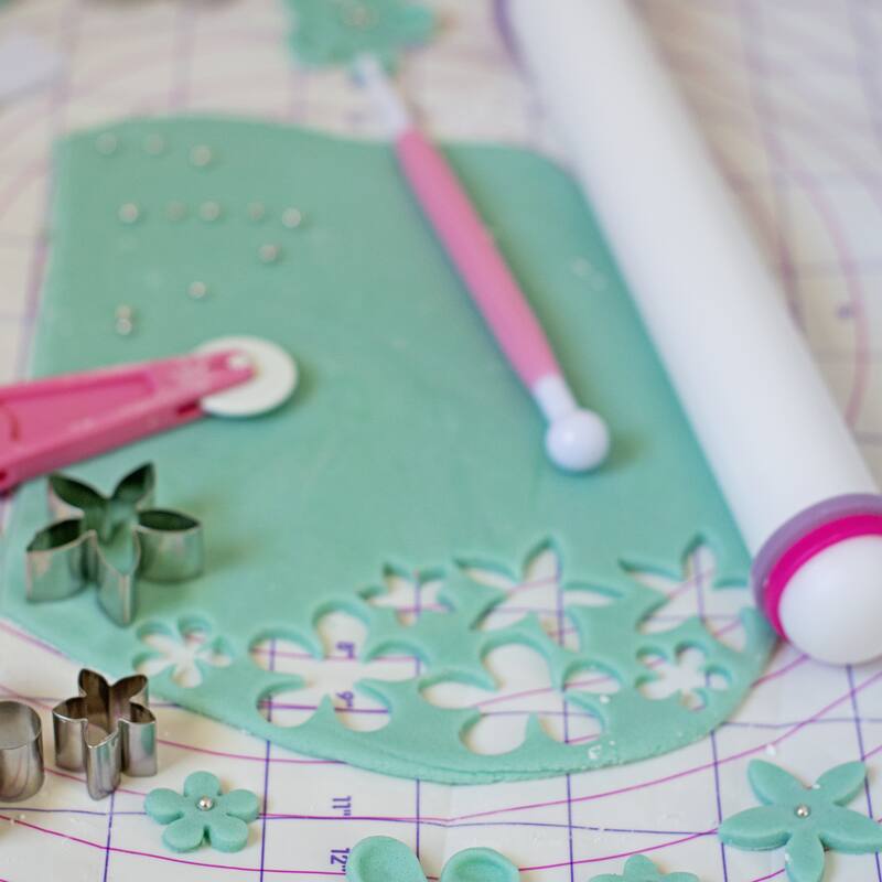 Fondant Rolling Pin with Rings PP 30cm x 2.5cm Non Stick for Baking White - 30cm x 2.5cm