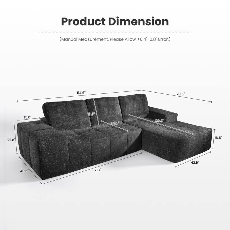 OVIOS Starry Sky Fabric Chaise Lounge Sofa-Grey