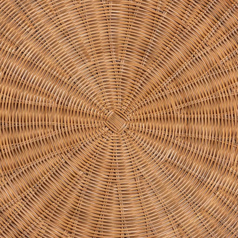 Avalon Natural Rattan Round Coffee Table with Scalloped Pedestal Base - Coastal Boho Wicker Accent Table