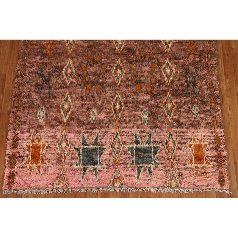 Hand Knotted Oriental 100% Wool Carpet Modern Tribal Pink Moroccan Area Rug - 9' 0'' X 5' 9''