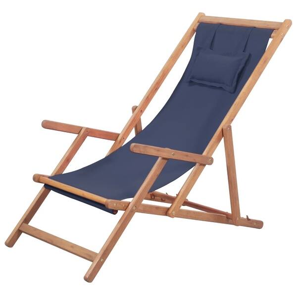 Shop Vidaxl Folding Beach Chair Fabric And Wooden Frame Blue Overstock 27991922