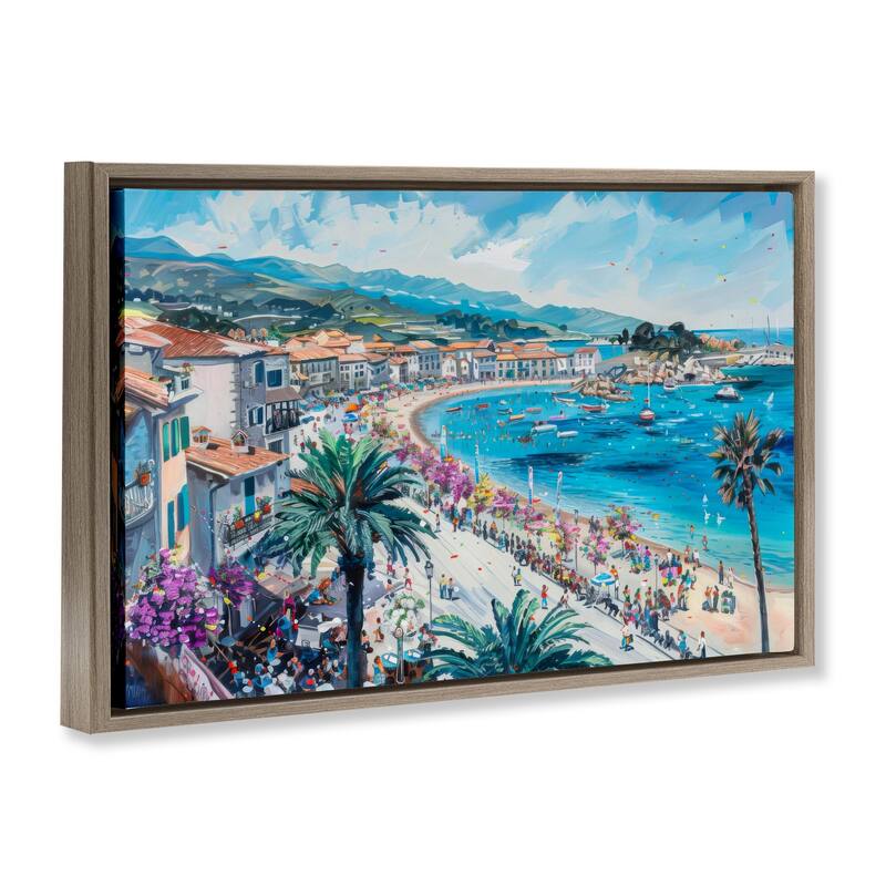 Stupell Busy Summer Beach Town Framed Floater Canvas Wall Art Design By LSR Design Studio