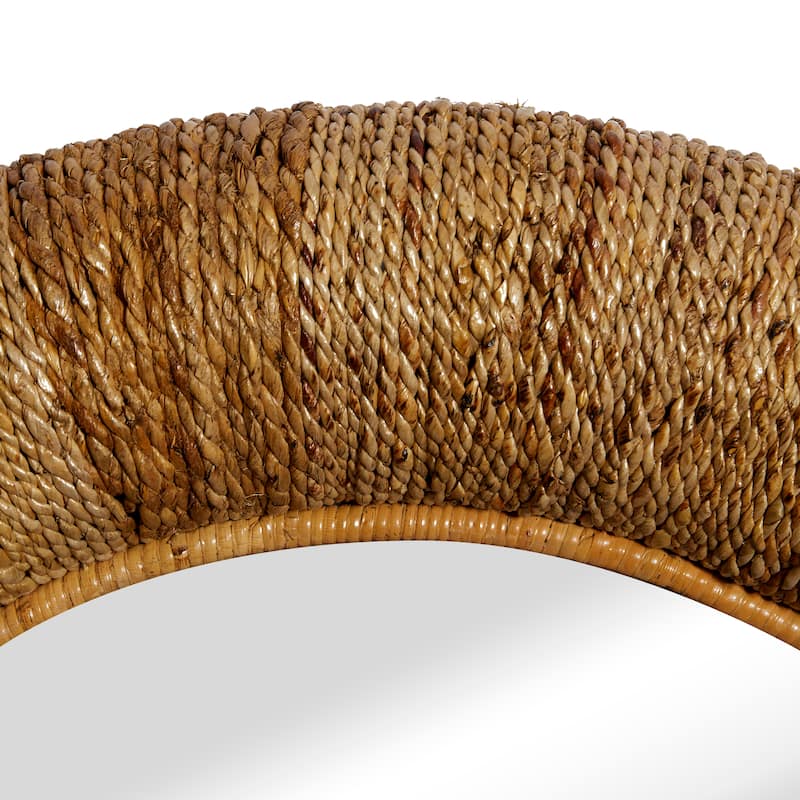 Rattan Coiled Weaved Frame Wall Mirror - Brown - Roche River Decor - 3"W x 35"L x 35"H