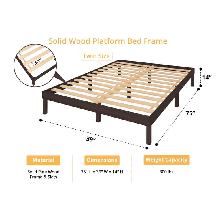 14 Inch Solid Pine Wood Platform Bed Frame No Squeak Bed Frame with Wooden Slats No Box Spring Needed