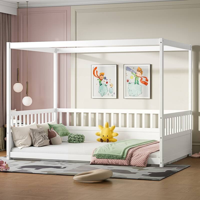 Canopy Bed Frame with Guardrails
