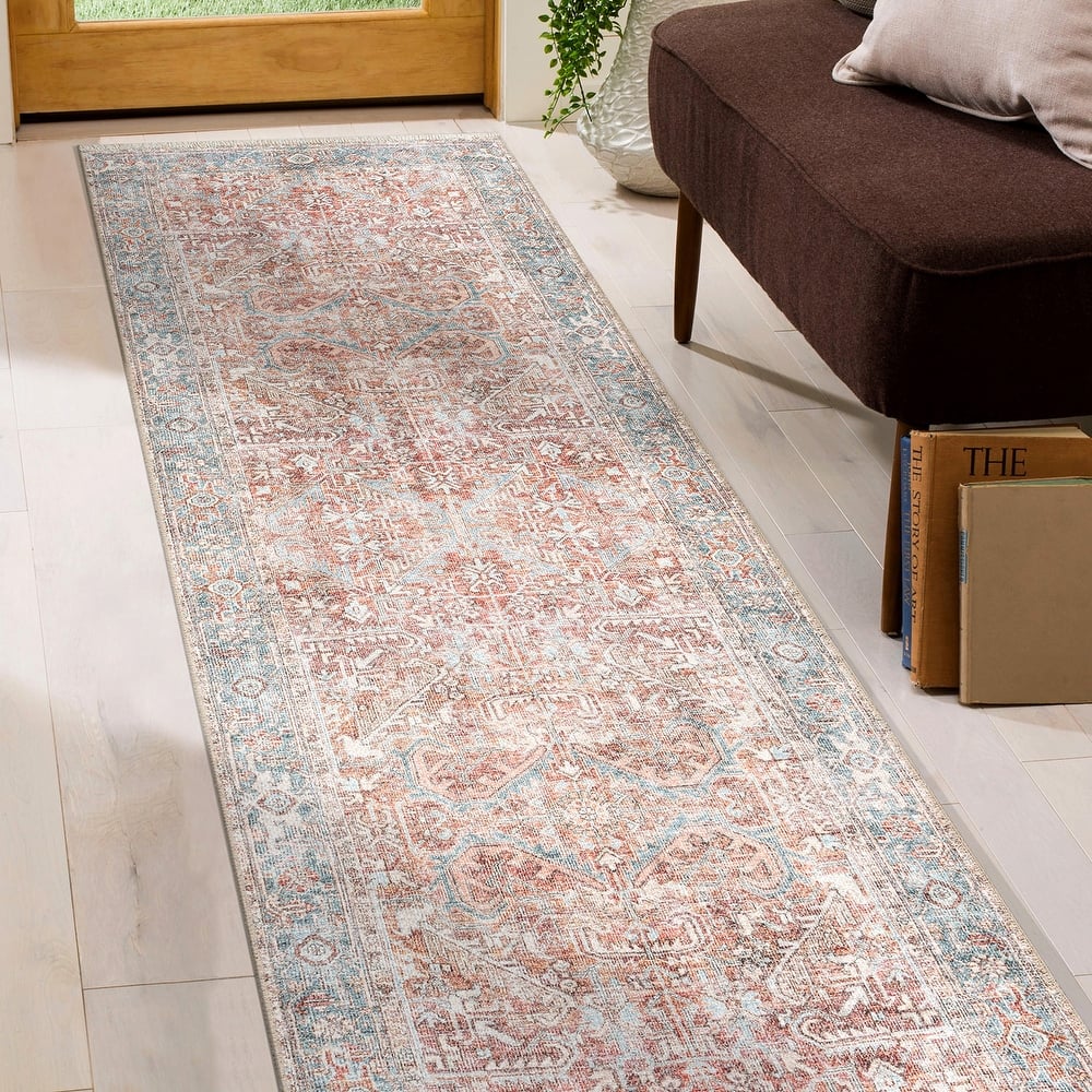 World Rug Gallery Vintage Distressed Machine Washable Area Rug