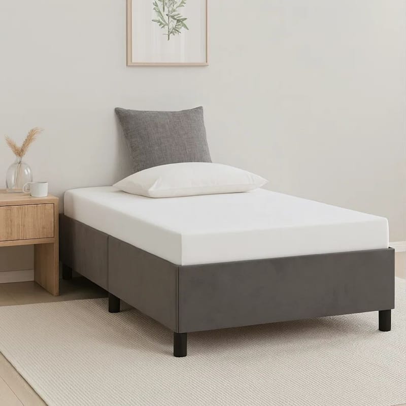 Low Profile Twin XL Bed Frame, Gray Velvet Fabric Upholstery
