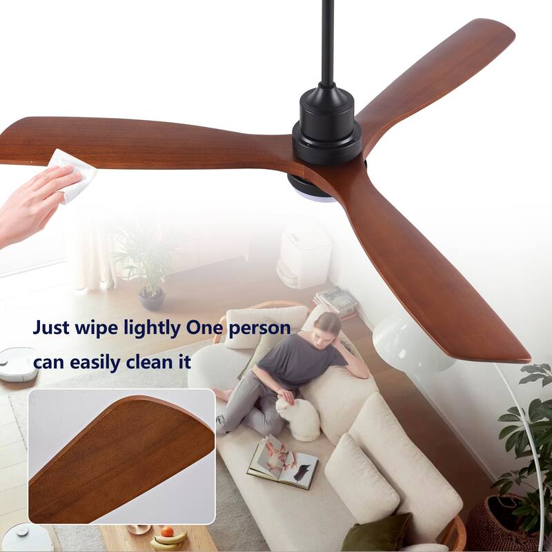 60 Inch Modern Ceiling Fan With 3 Color Dimmable 3 Solide Wood Blades Remote Control Reversible DC Motor With Led Light
