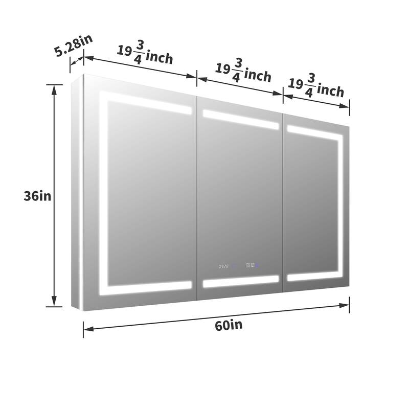 36'' H Recessed or Surface Mounted Bathroom LED Mirror Cabinet With Defogger, Dimmer, 10x magnifying